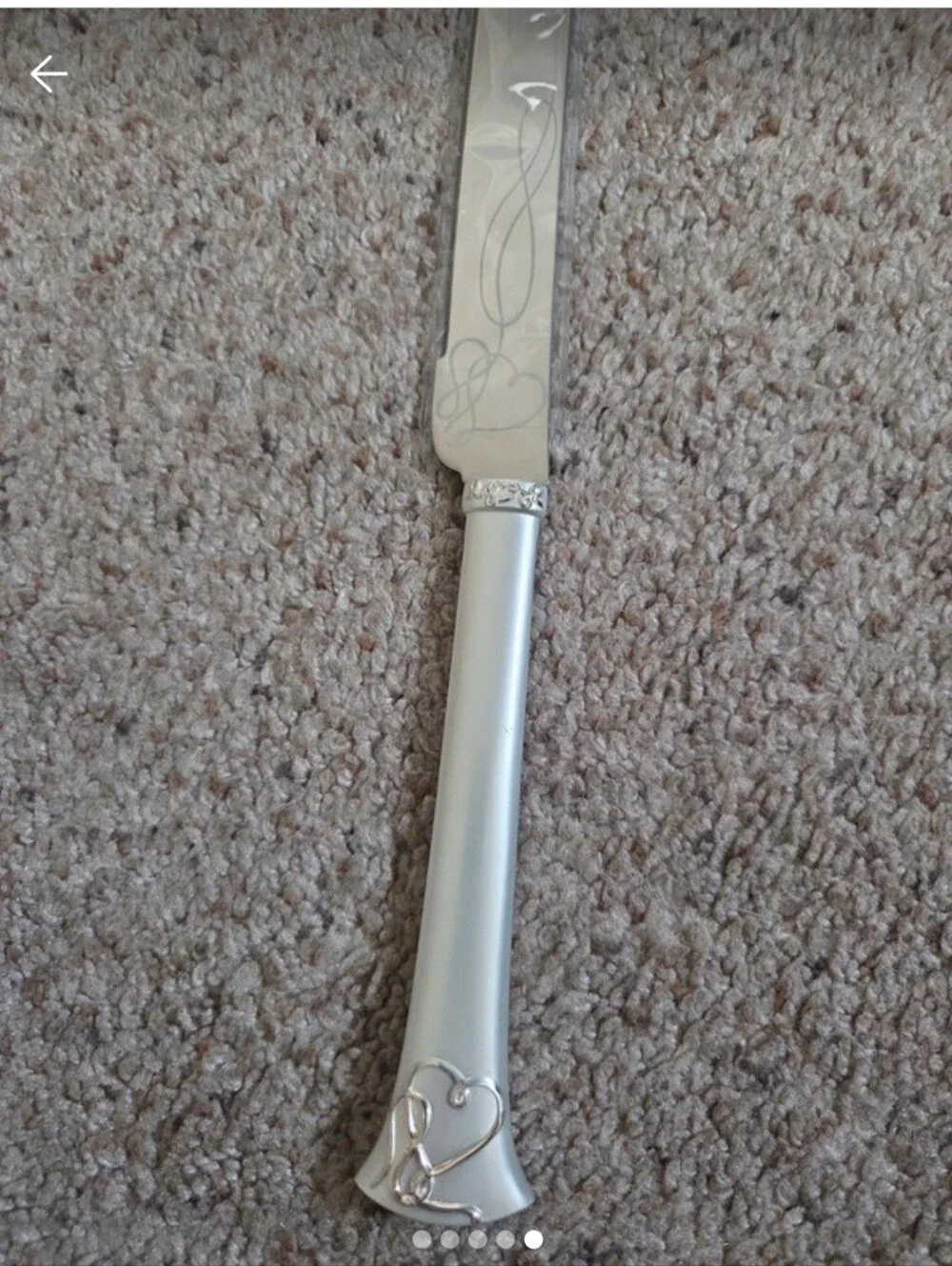 Silver Cake Knife and Server Set with Heart Accent
